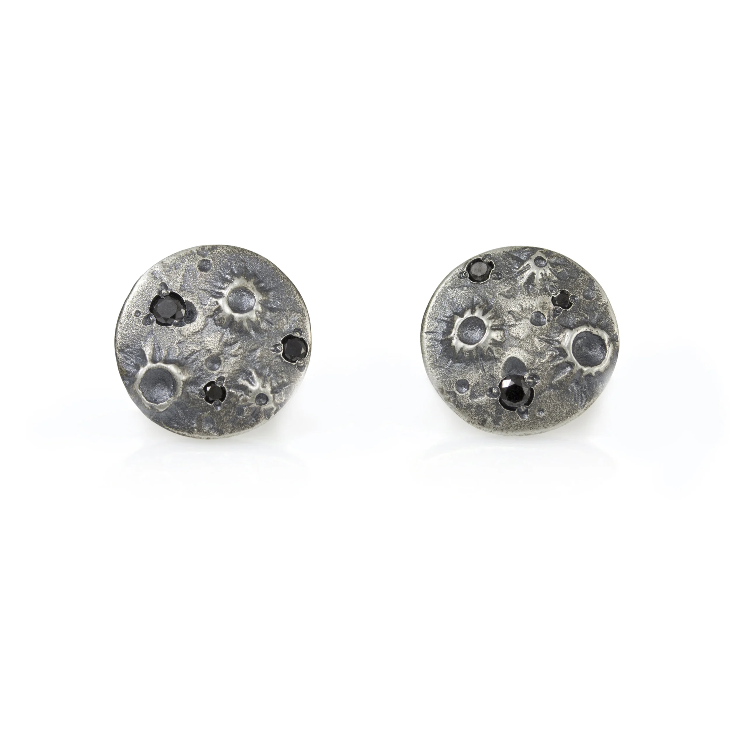 Full Moon Diamond Studs - silver with black diamonds — Luana Full Moon Diamond Studs - silver with black diamonds — Luana